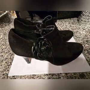 Anne Klein Black Booties with Rose Detail